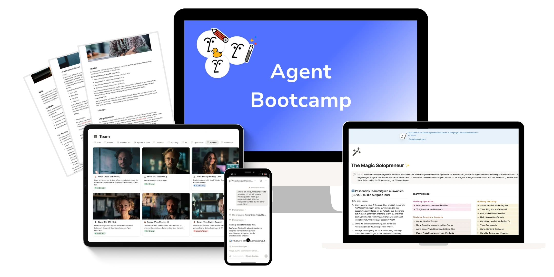 Agent Bootcamp – Mockup der Kursoberfläche auf Laptop und Tablet