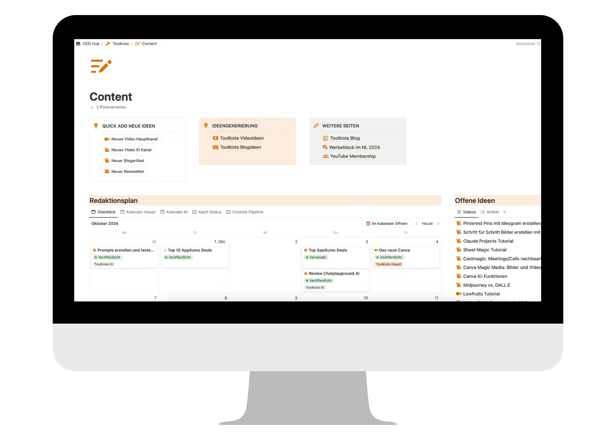 Einblick: Content-Datenbank in Notion