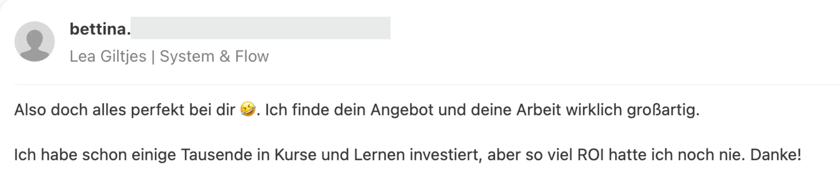 E-Mail-Testimonial von Bettina über Agent Mastery